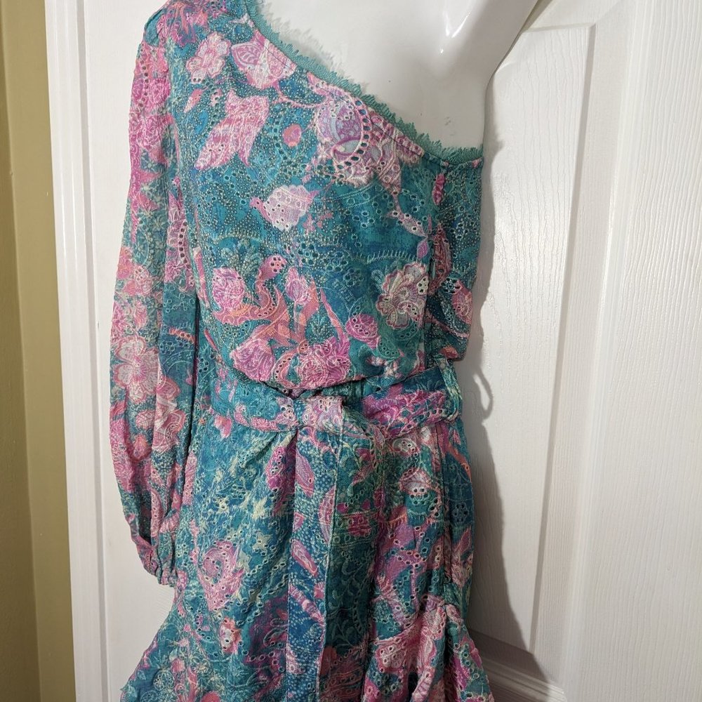 HEMANT AND NANDITA Kefi One Shoulder Mini Dress in Blue & Pink - size XS NWOT - Picture 6 of 15